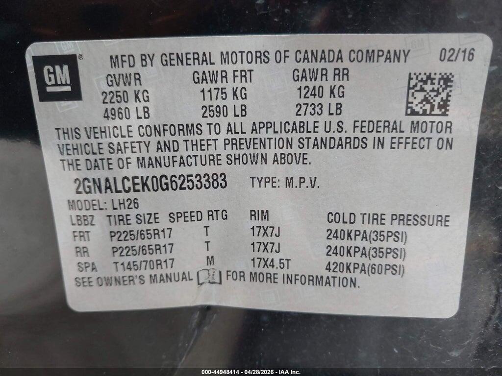 2GNALCEK0G6253383 2016 CHEVROLET EQUINOX photo no. 9