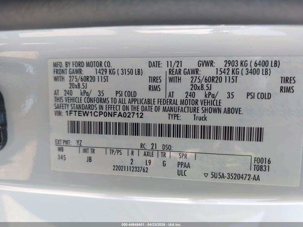 1FTEW1CP0NFA02712 2022 FORD F-150 photo no. 9