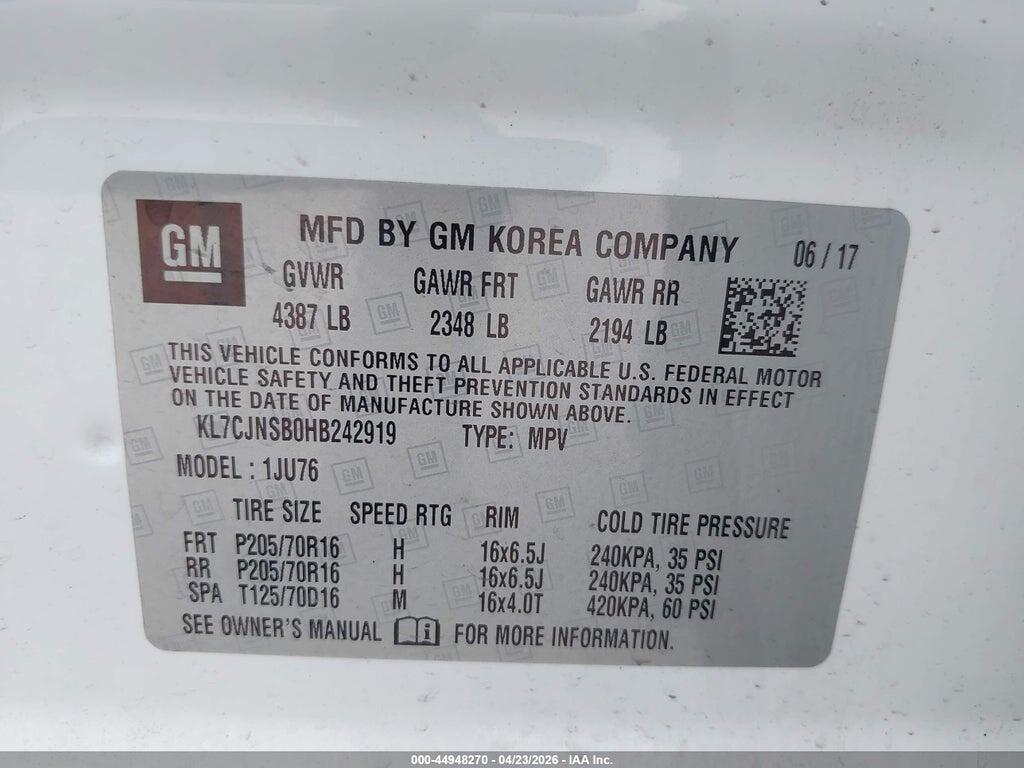KL7CJNSB0HB242919 2017 CHEVROLET TRAX photo no. 9