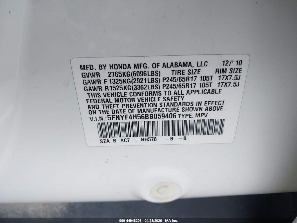 5FNYF4H56BB059406 2011 HONDA PILOT photo no. 9