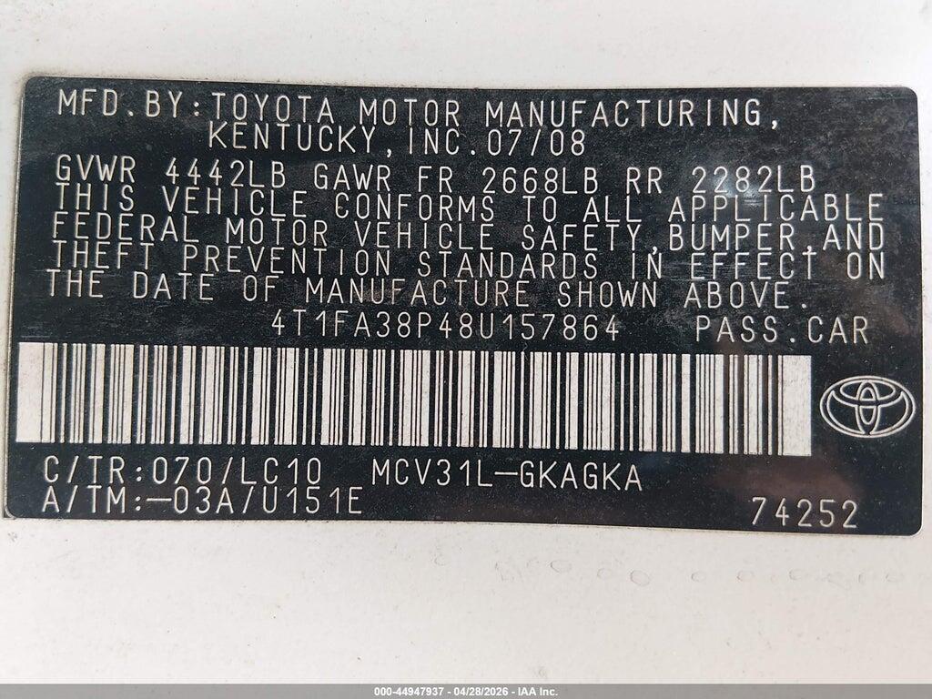 4T1FA38P48U157864 2008 TOYOTA CAMRY SOLARA photo no. 9