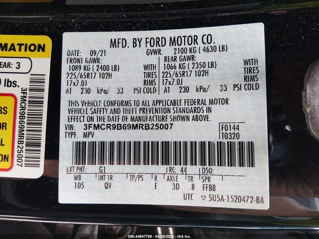 3FMCR9B69MRB25007 2021 FORD BRONCO SPORT photo no. 9