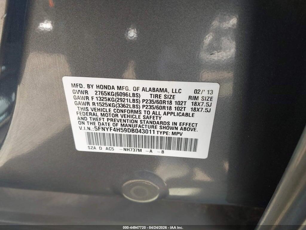 5FNYF4H59DB043011 2013 HONDA PILOT photo no. 9