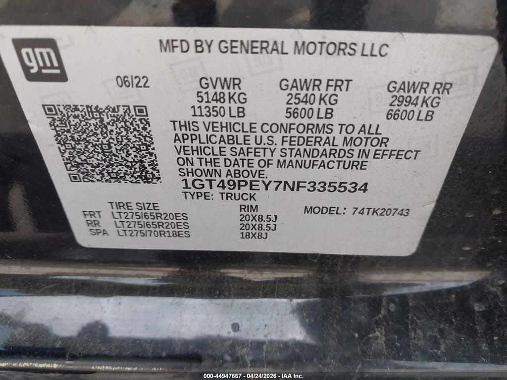 1GT49PEY7NF335534 2022 GMC SIERRA 2500HD photo no. 8