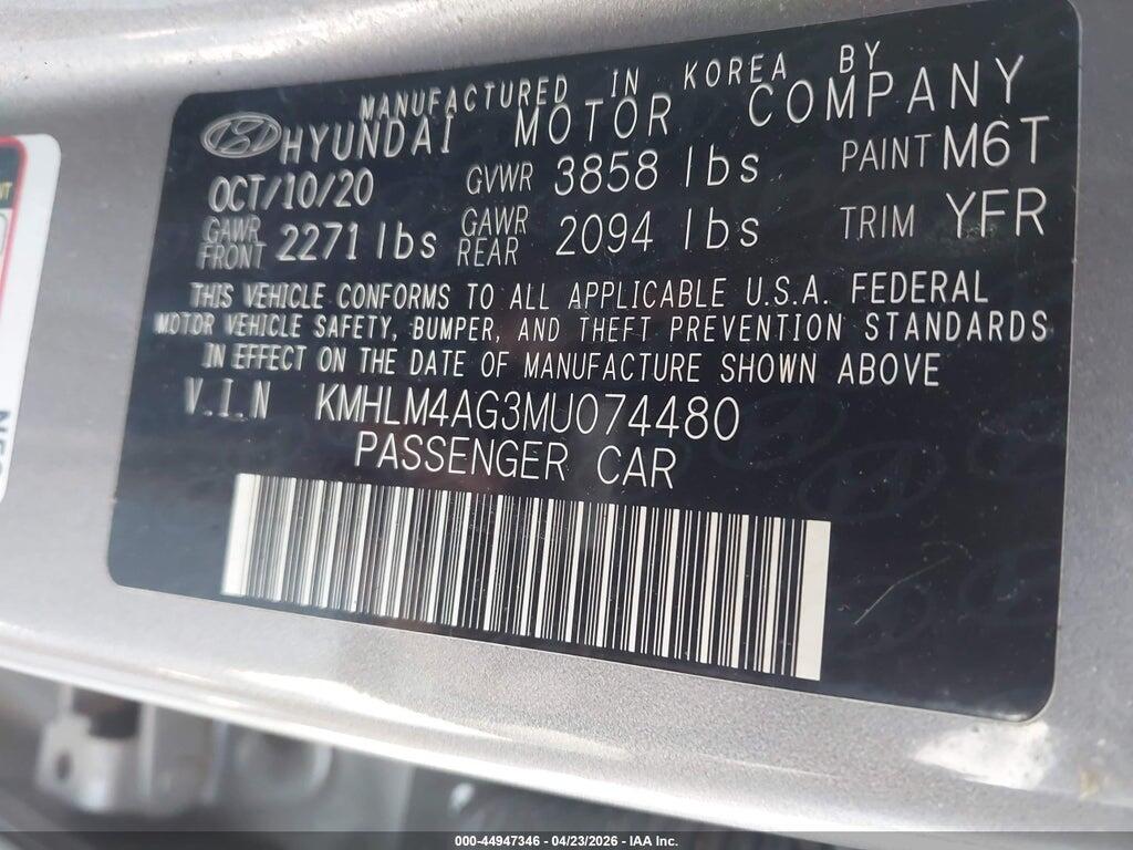 KMHLM4AG3MU074480 2021 HYUNDAI ELANTRA photo no. 9