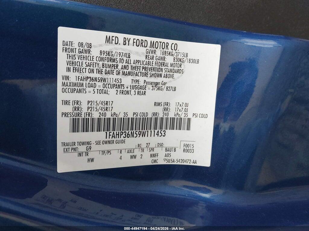 1FAHP36N59W111453 2009 FORD FOCUS photo no. 9