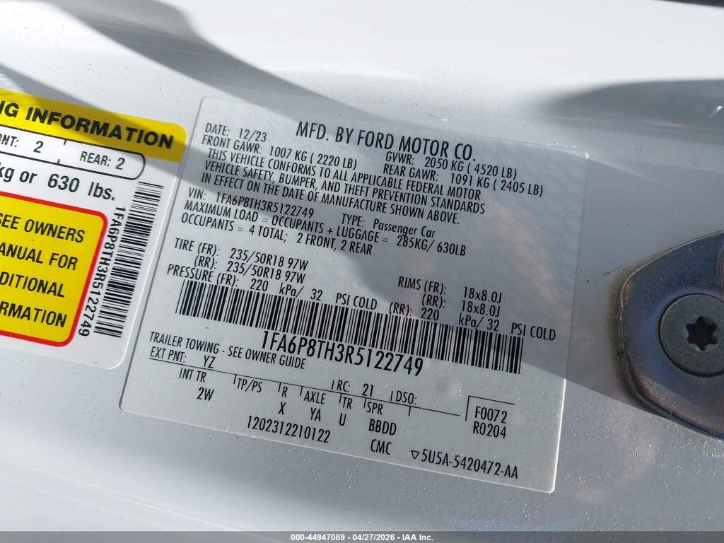 1FA6P8TH3R5122749 2024 FORD MUSTANG photo no. 9