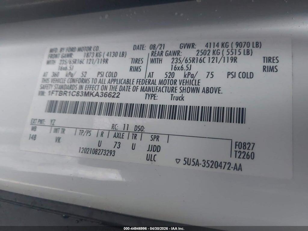 1FTBR1C83MKA36622 2021 FORD TRANSIT-250 photo no. 9