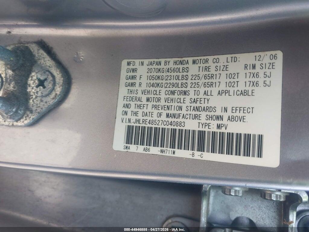 JHLRE48527C040883 2007 HONDA CR-V photo no. 9