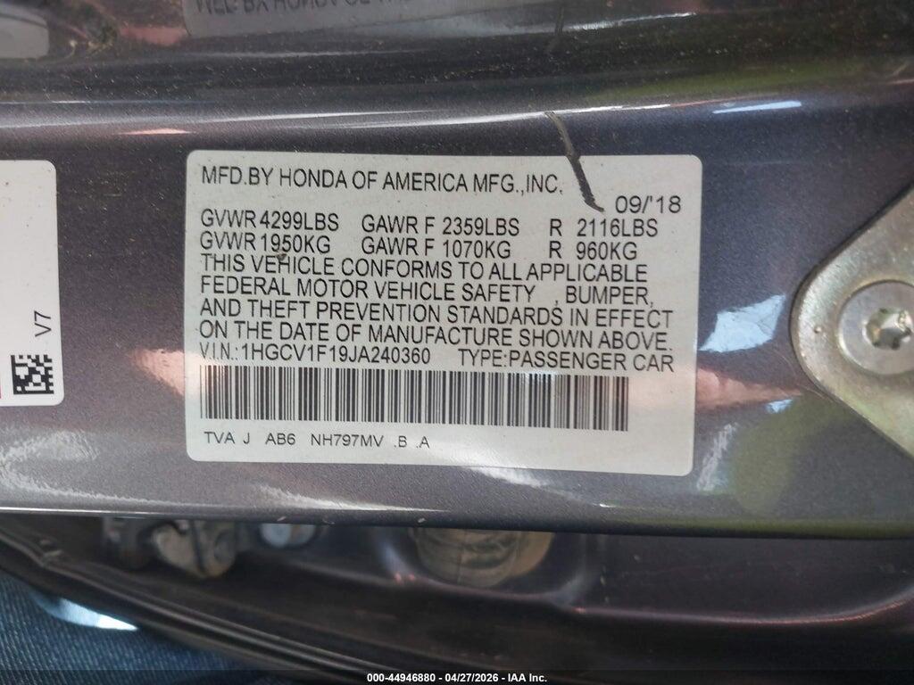 1HGCV1F19JA240360 2018 HONDA ACCORD photo no. 9