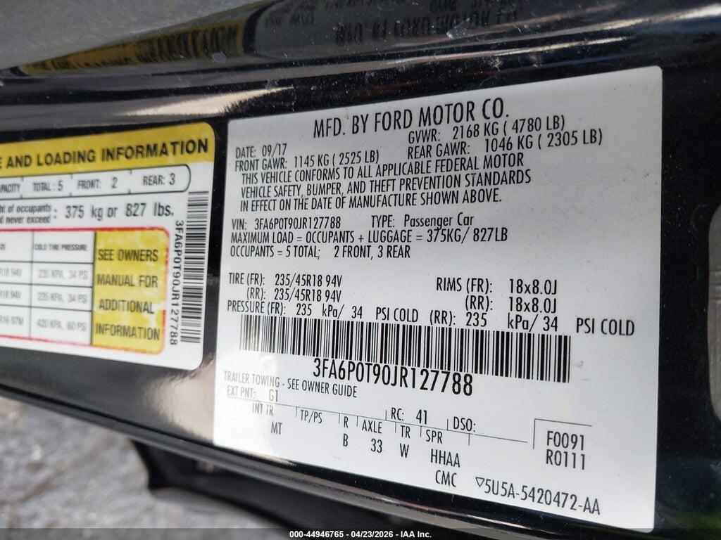 3FA6P0T90JR127788 2018 FORD FUSION photo no. 9
