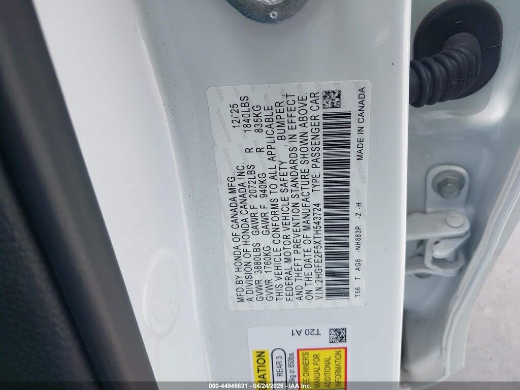 2HGFE2F5XTH543724 2026 HONDA CIVIC photo no. 9