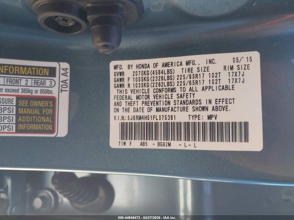 5J6RM4H51FL075391 2015 HONDA CR-V photo no. 9