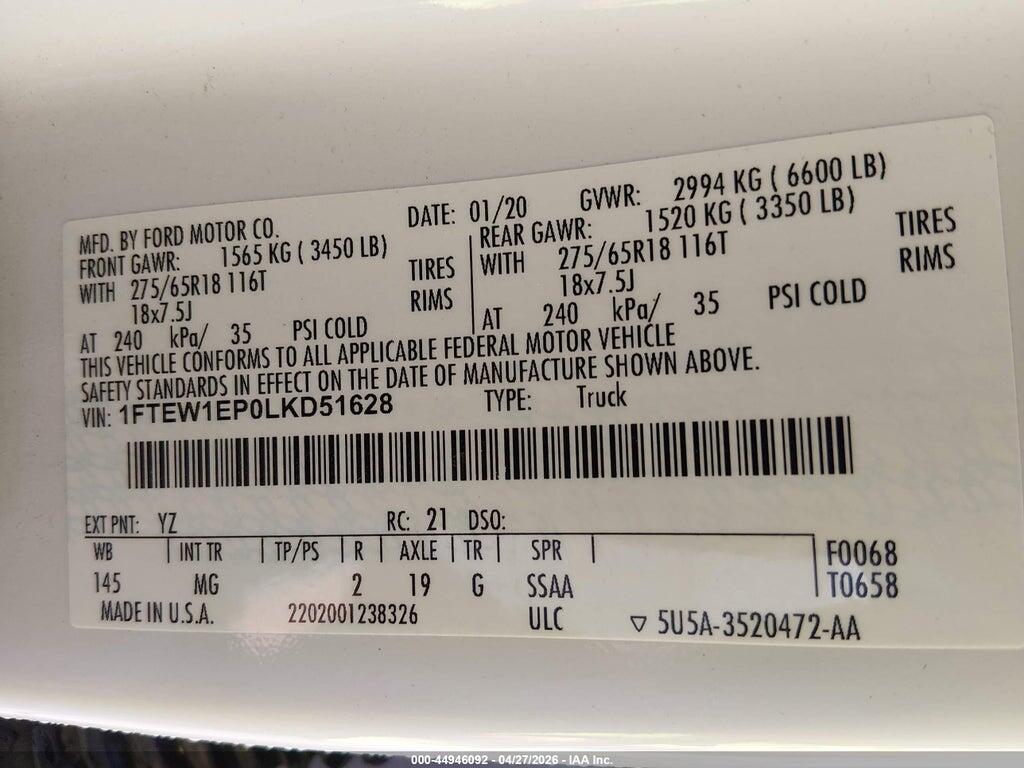 1FTEW1EP0LKD51628 2020 FORD F-150 photo no. 9