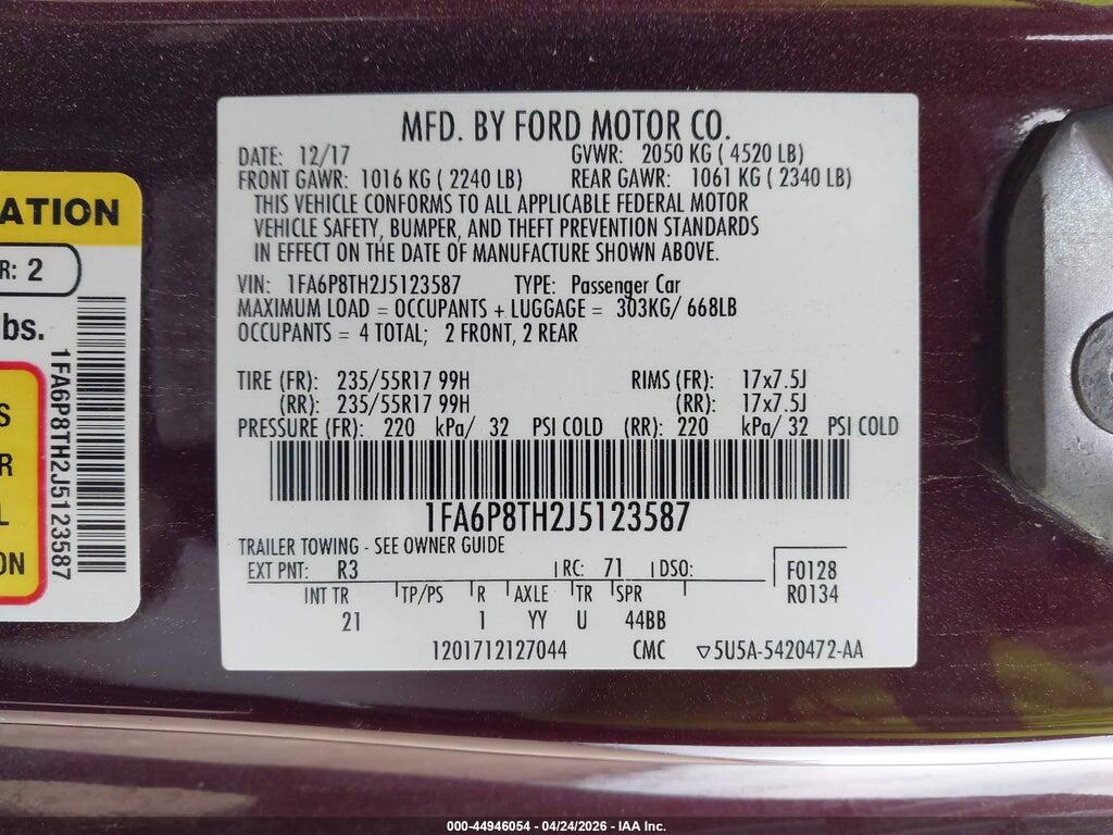 1FA6P8TH2J5123587 2018 FORD MUSTANG photo no. 9