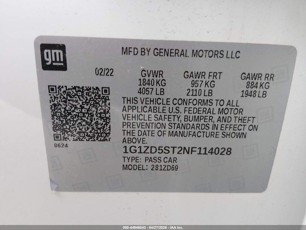 1G1ZD5ST2NF114028 2022 CHEVROLET MALIBU photo no. 9