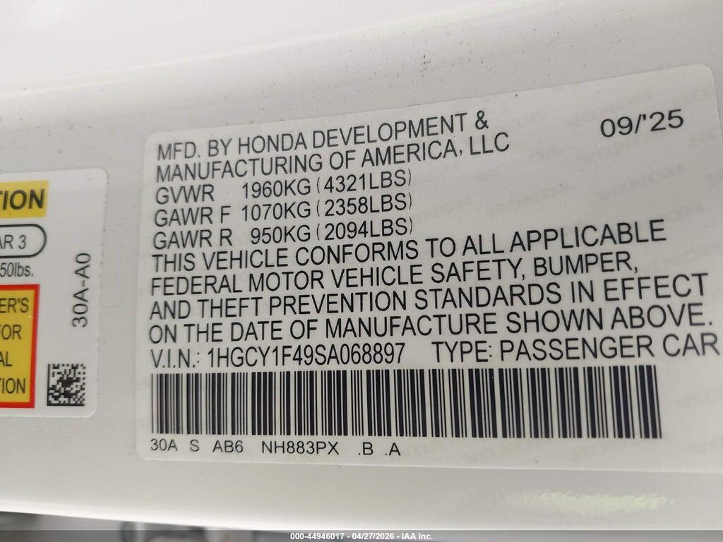 1HGCY1F49SA068897 2025 HONDA ACCORD photo no. 9