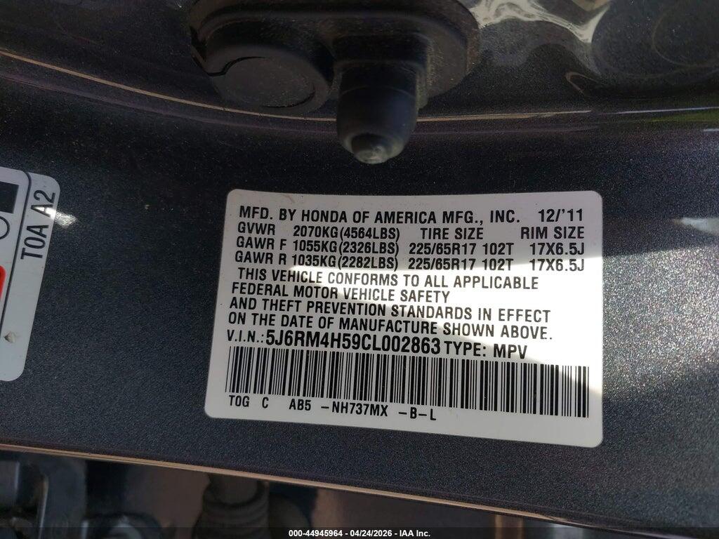 5J6RM4H59CL002863 2012 HONDA CR-V photo no. 9