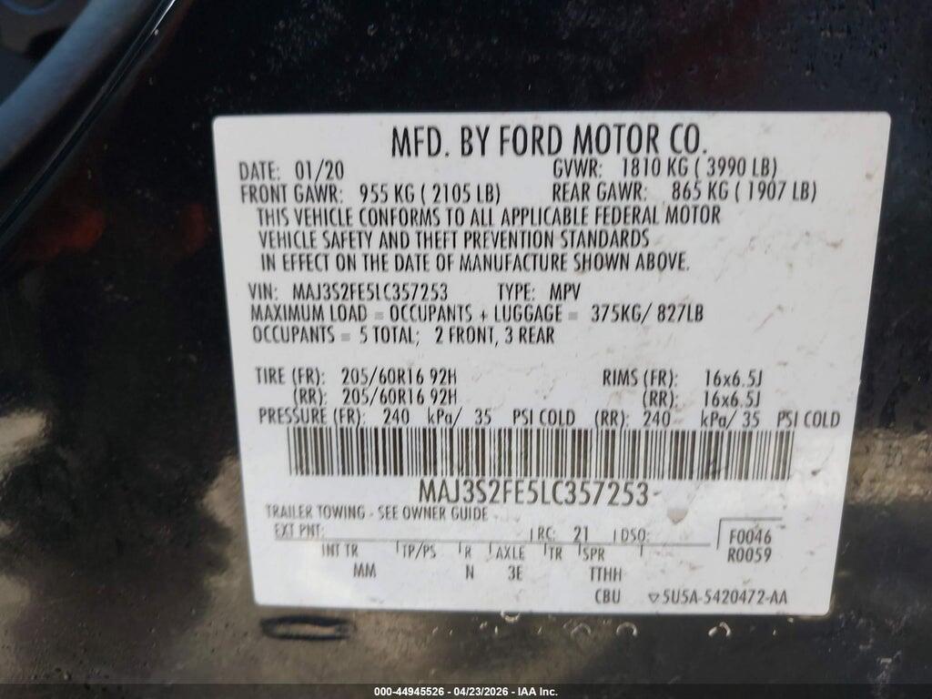 MAJ3S2FE5LC357253 2020 FORD ECOSPORT photo no. 9