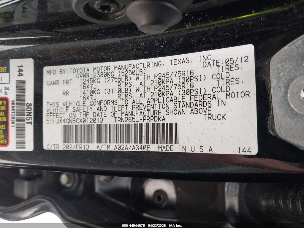 2012 TOYOTA TACOMA PRERUNNER — Фото 9 из 16