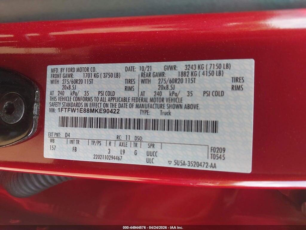 1FTFW1E88MKE90422 2021 FORD F-150 photo no. 9