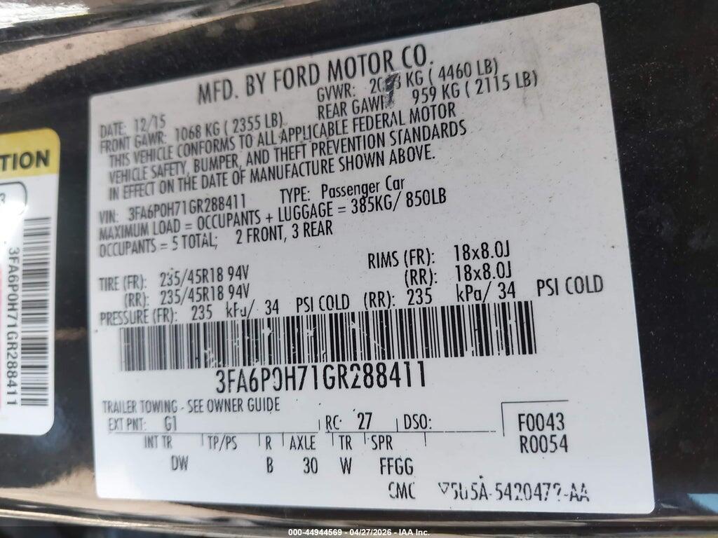 3FA6P0H71GR288411 2016 FORD FUSION photo no. 9