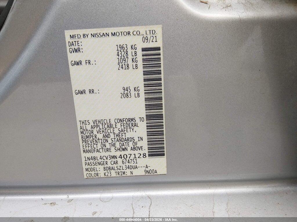 1N4BL4CV3MN407128 2021 NISSAN ALTIMA photo no. 9