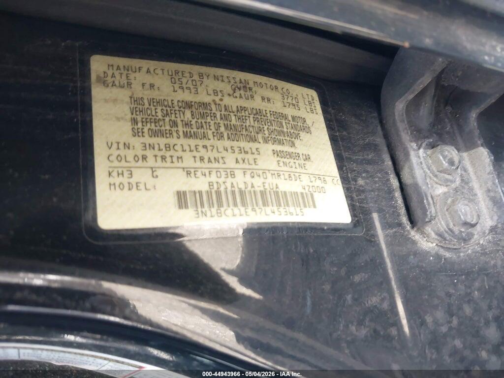 3N1BC11E97L453615 2007 NISSAN VERSA photo no. 9