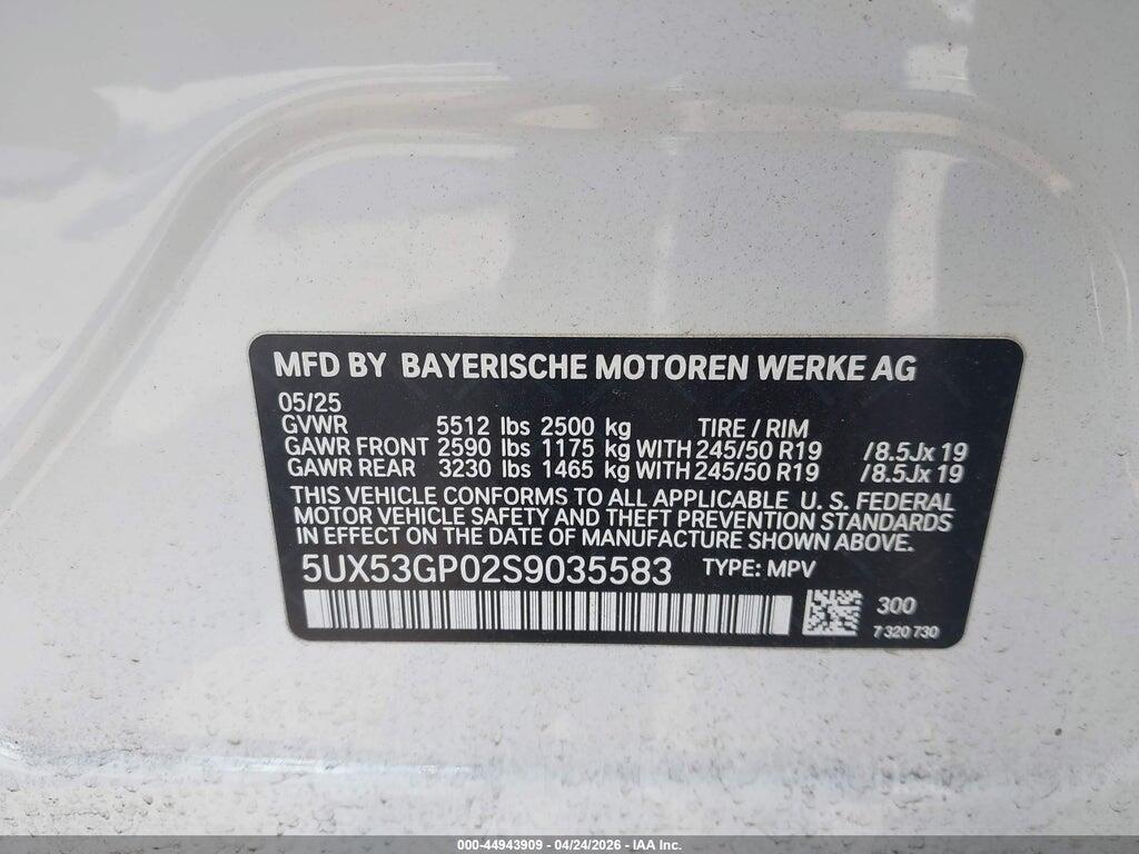 5UX53GP02S9035583 2025 BMW X3 photo no. 9