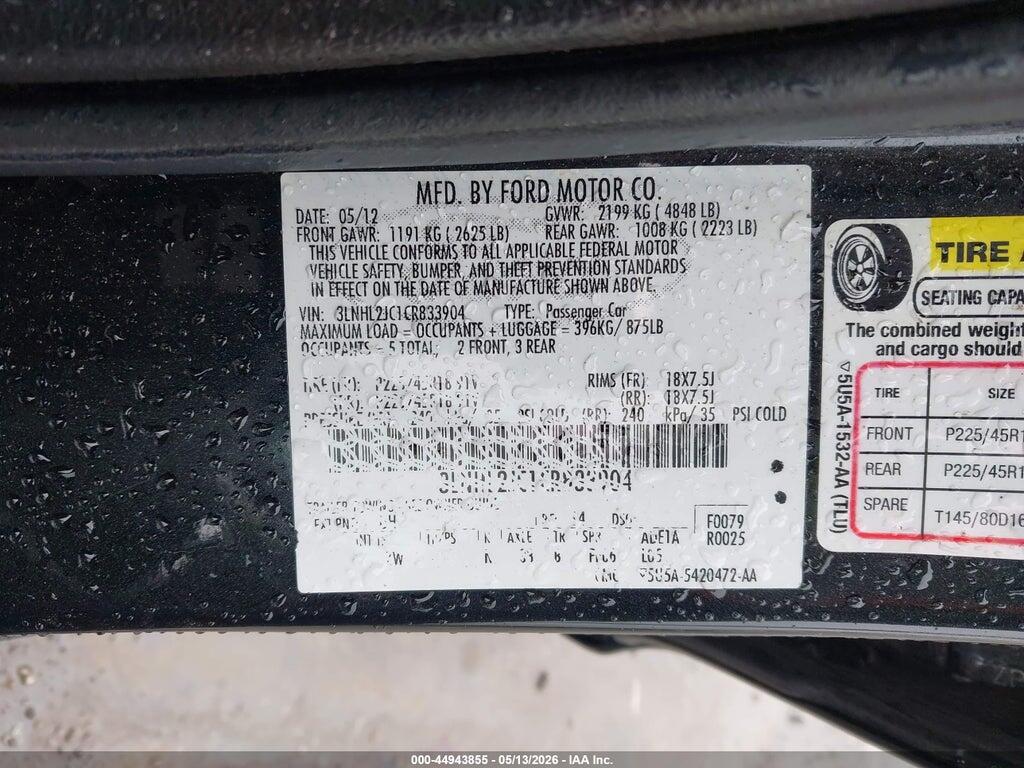 3LNHL2JC1CR833904 2012 LINCOLN MKZ photo no. 9