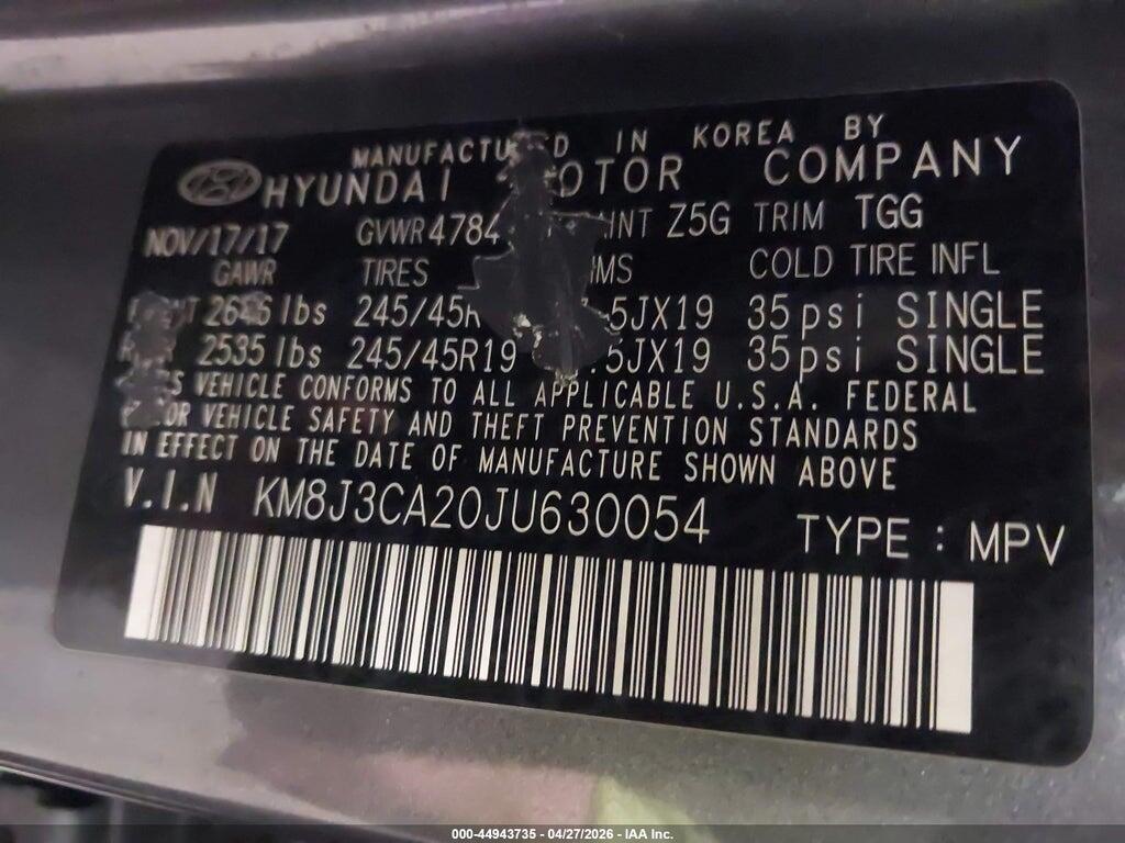 KM8J3CA20JU630054 2018 HYUNDAI TUCSON photo no. 9