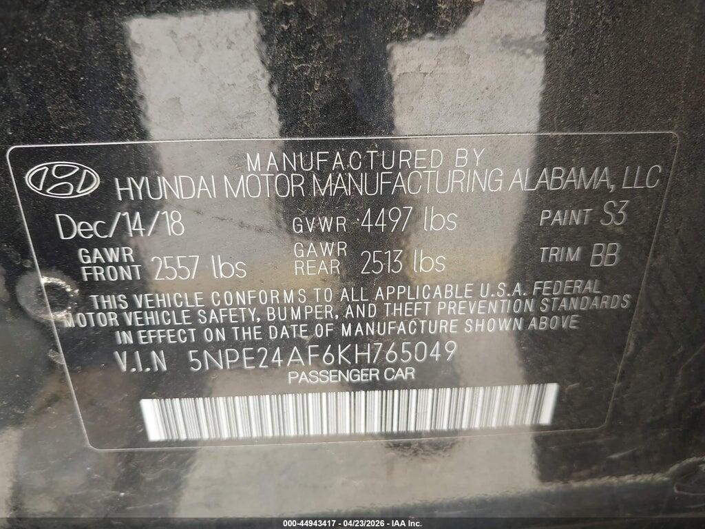 5NPE24AF6KH765049 2019 HYUNDAI SONATA photo no. 9