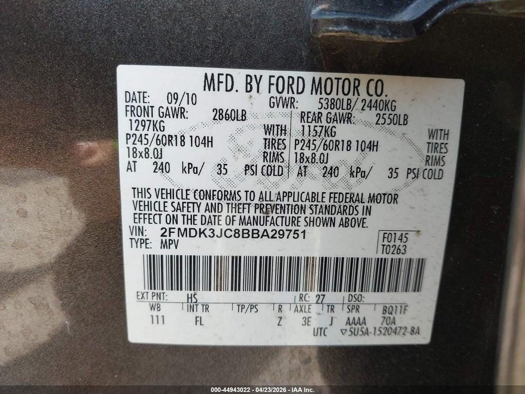 2FMDK3JC8BBA29751 2011 FORD EDGE photo no. 9