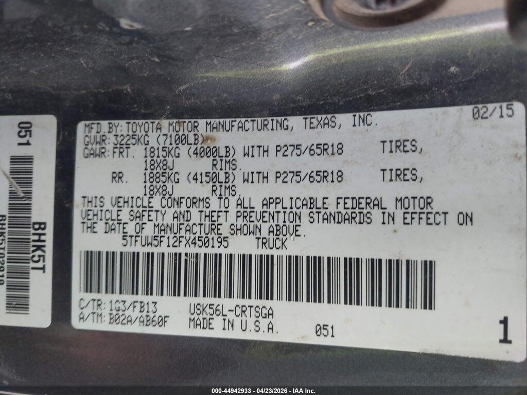 5TFUW5F12FX450195 2015 TOYOTA TUNDRA photo no. 9