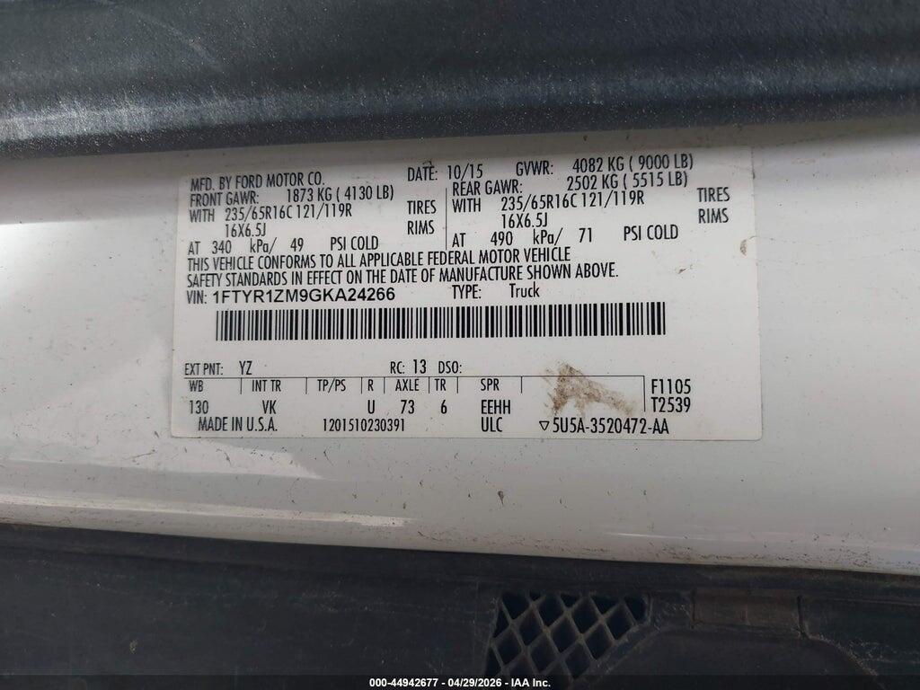 1FTYR1ZM9GKA24266 2016 FORD TRANSIT-250 photo no. 9