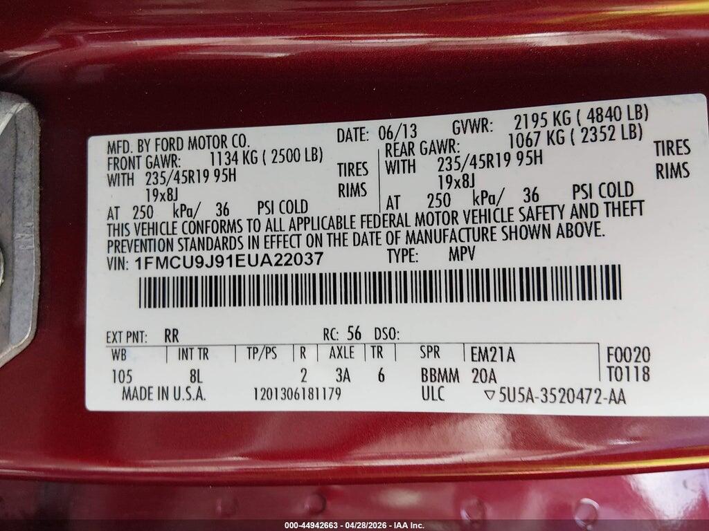 1FMCU9J91EUA22037 2014 FORD ESCAPE photo no. 9