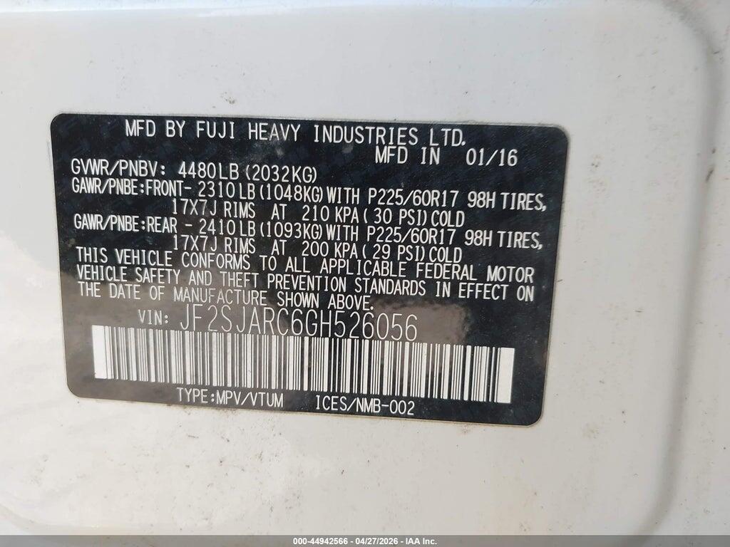 JF2SJARC6GH526056 2016 SUBARU FORESTER photo no. 9