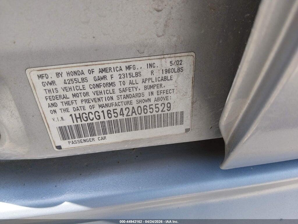 1HGCG16542A065529 2002 HONDA ACCORD photo no. 9