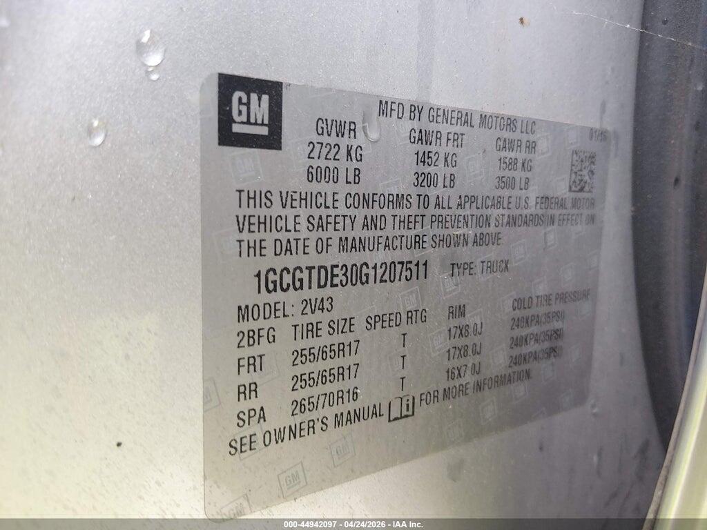 1GCGTDE30G1207511 2016 CHEVROLET COLORADO photo no. 9