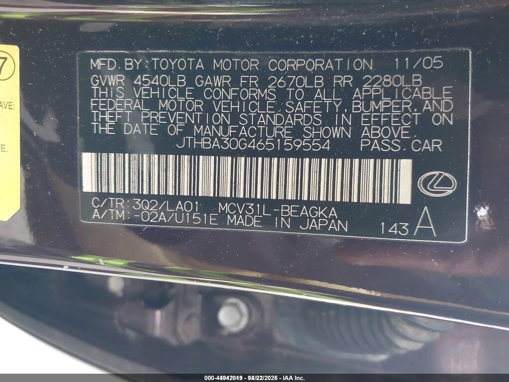 JTHBA30G465159554 2006 LEXUS ES 330 photo no. 9