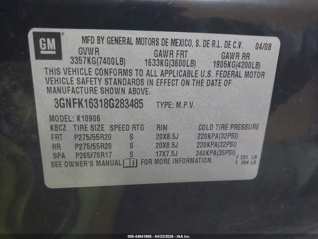 3GNFK16318G283485 2008 CHEVROLET SUBURBAN 1500 photo no. 9