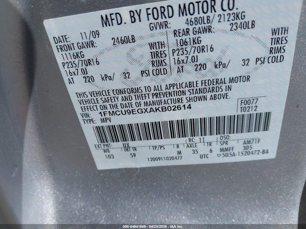 1FMCU9EGXAKB02614 2010 FORD ESCAPE photo no. 9