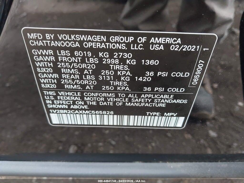1V2BR2CAXMC565826 2021 VOLKSWAGEN ATLAS photo no. 9