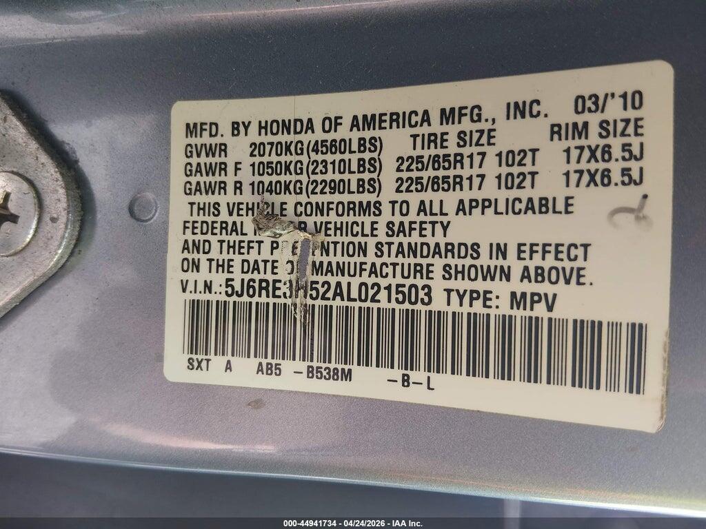 5J6RE3H52AL021503 2010 HONDA CR-V photo no. 9