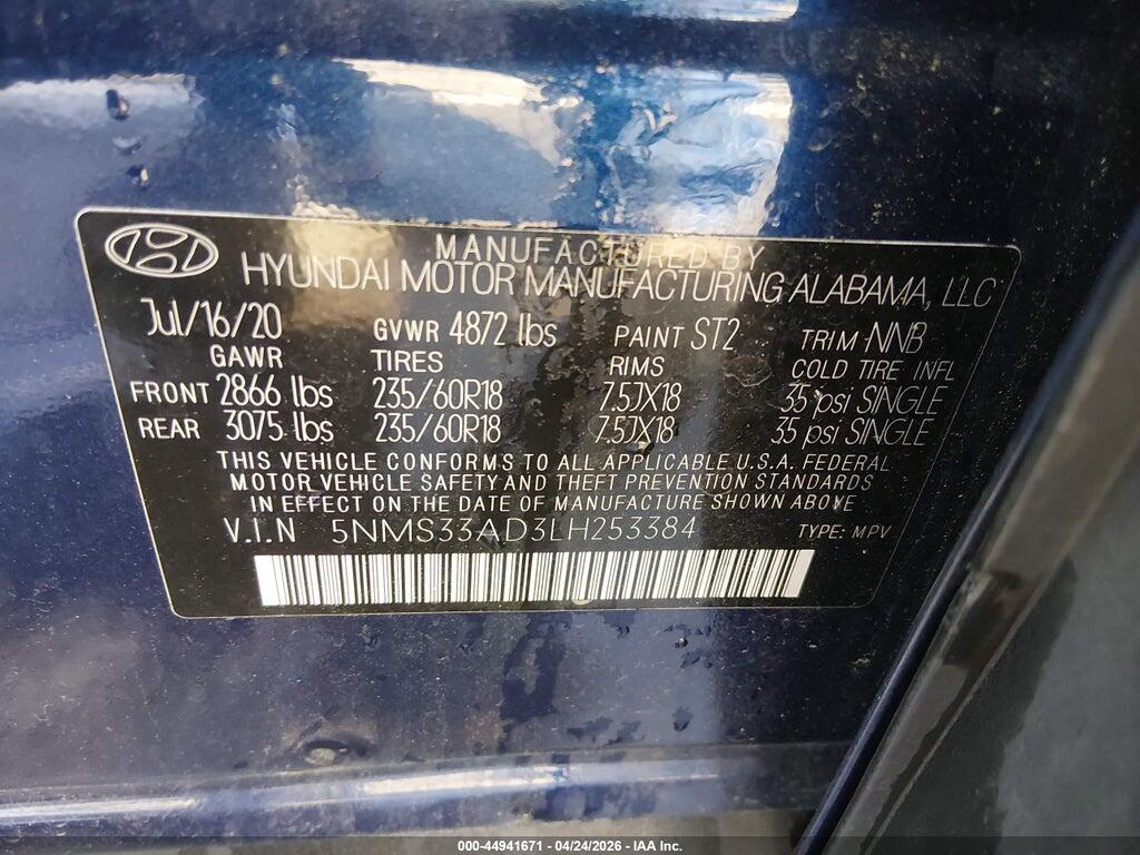 5NMS33AD3LH253384 2020 HYUNDAI SANTA FE photo no. 9