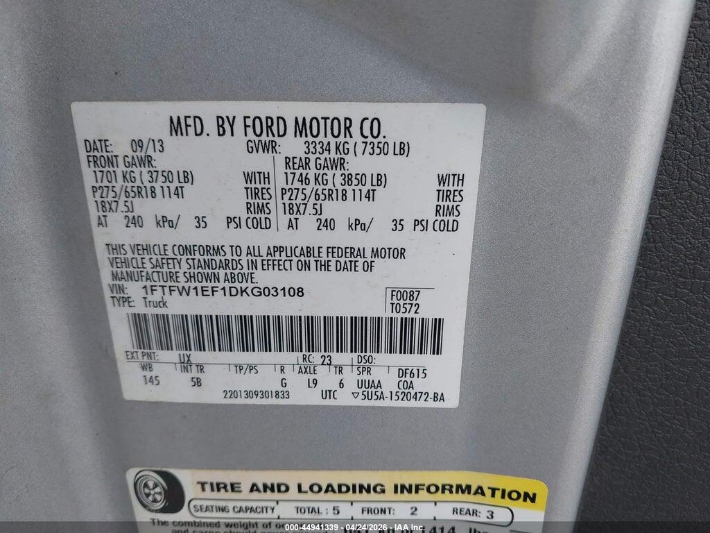 1FTFW1EF1DKG03108 2013 FORD F-150 photo no. 9