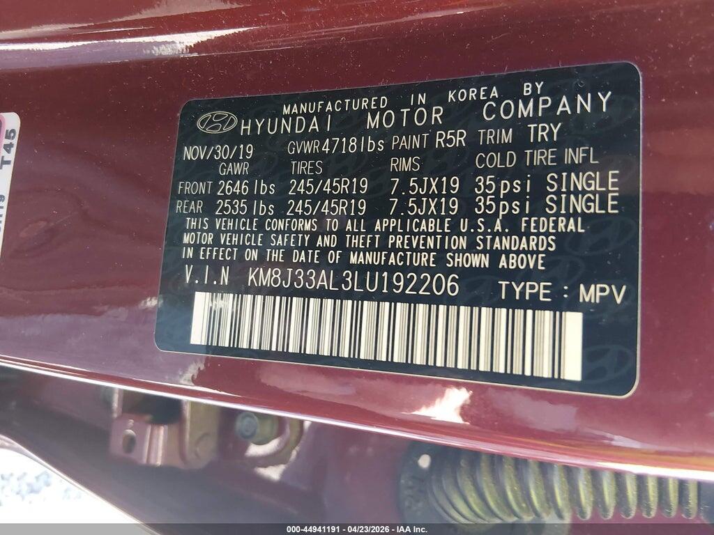 KM8J33AL3LU192206 2020 HYUNDAI TUCSON photo no. 9