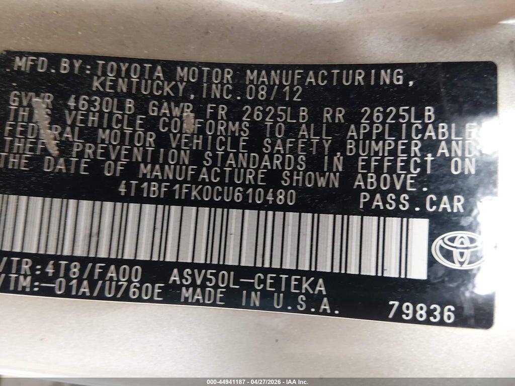 4T1BF1FK0CU610480 2012 TOYOTA CAMRY photo no. 9