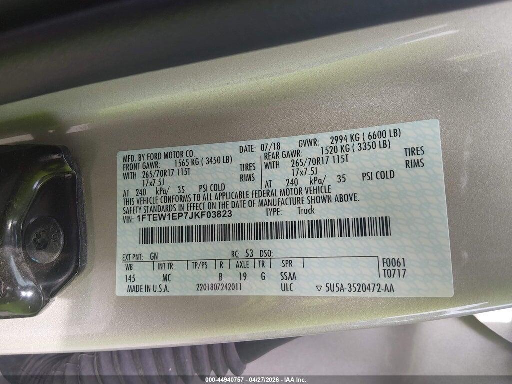 1FTEW1EP7JKF03823 2018 FORD F-150 photo no. 9
