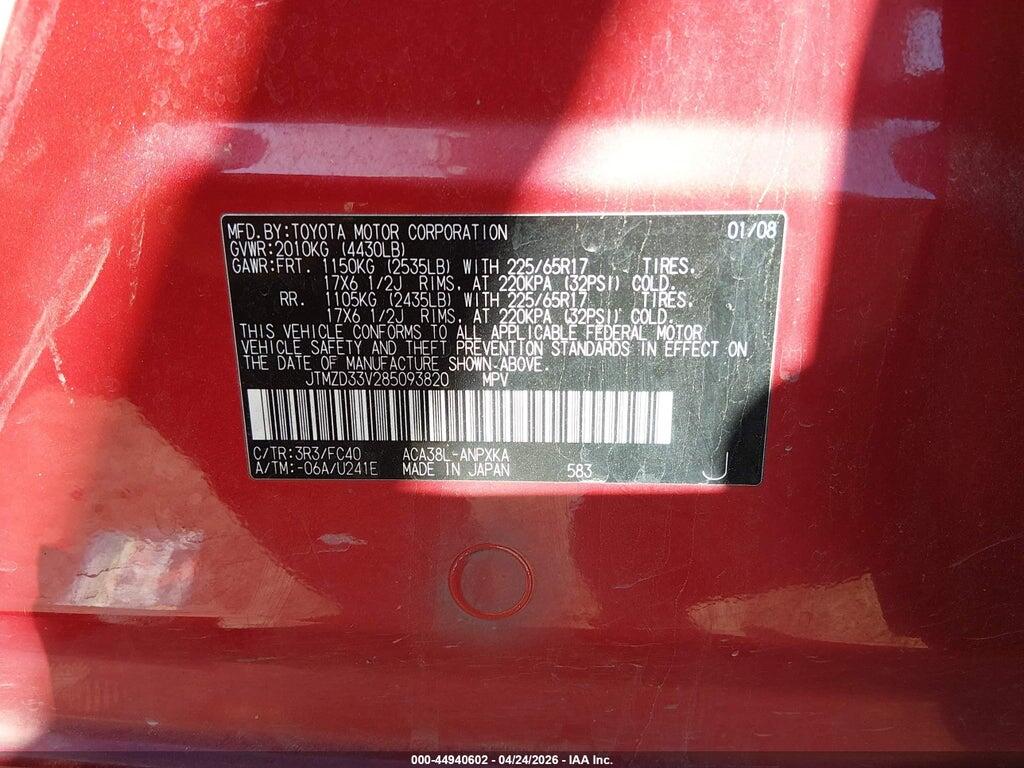 JTMZD33V285093820 2008 TOYOTA RAV4 photo no. 9